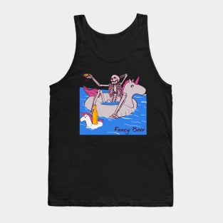 Funny Skeleton Sitting On A Unicorn In A Pool Drinking Fancy Beer Tank Top